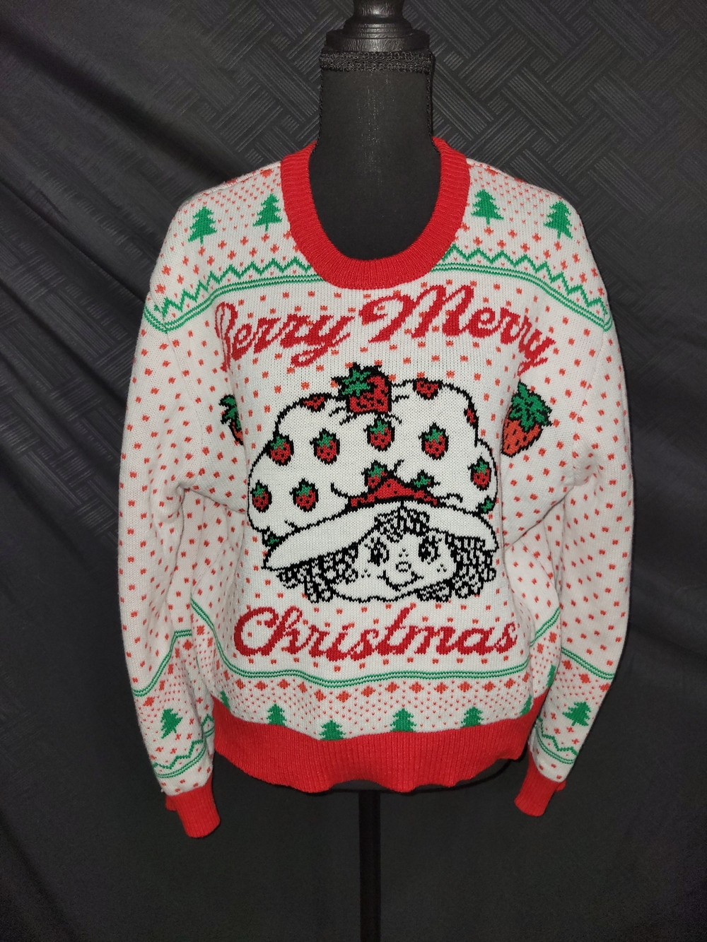 Strawberry Shortcake Berry Merry Christmas Fair Isle Sweater Rare Find! Sz Lrg